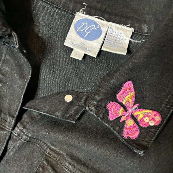 DG2 by Diane Gilman Women's Denim Black Embroidered Jean Jacket Sz L (1499) - Picture 5 of 6